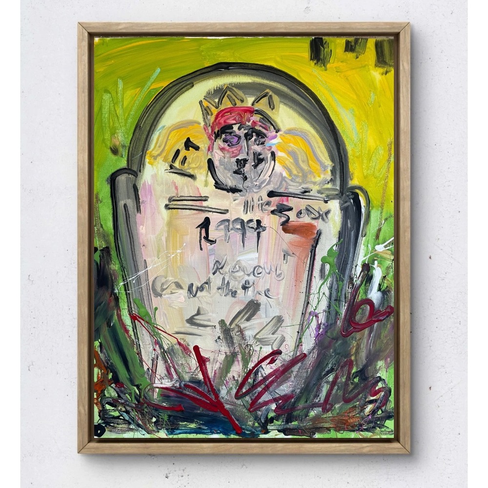OMAN Original Neo Expressionist Grave Stone Portrait Painting 16x20 Graffiti Art